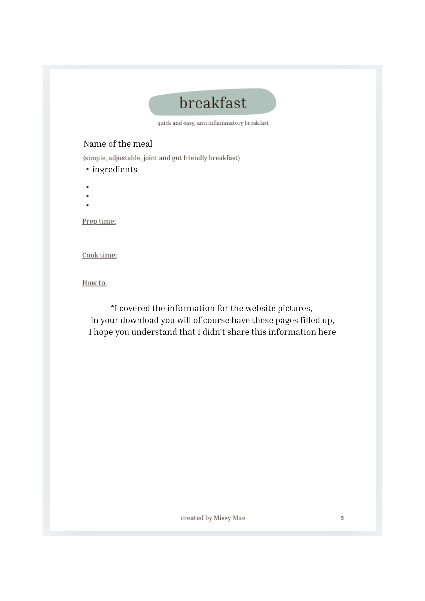 Anti inflammatory mini cookbook